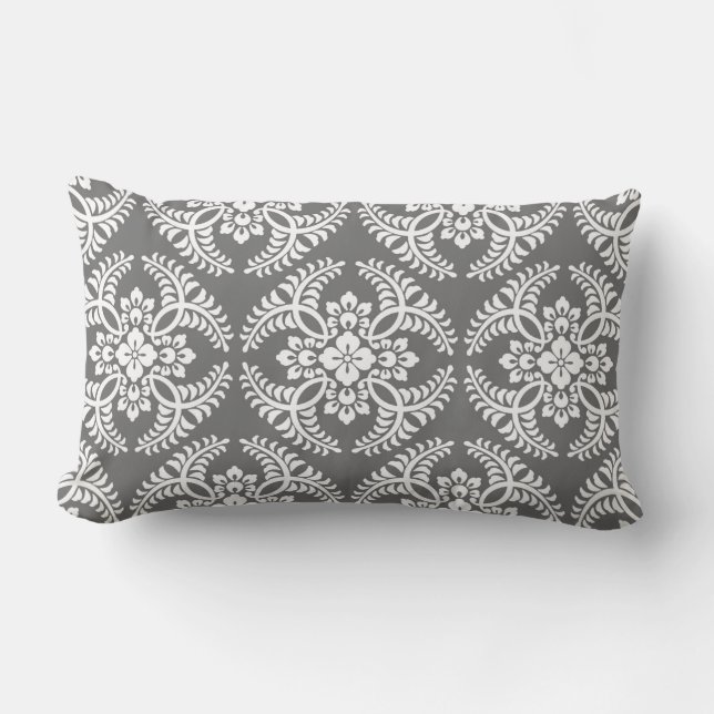 Coussin Rectangle Médaillon japonais Motif, gris / gris et blanc (Recto)
