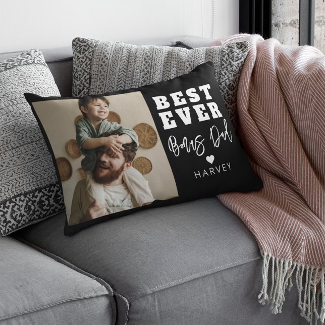 Coussin Rectangle Meilleur papa de bonus jamais | Photo (Créateur téléchargé)