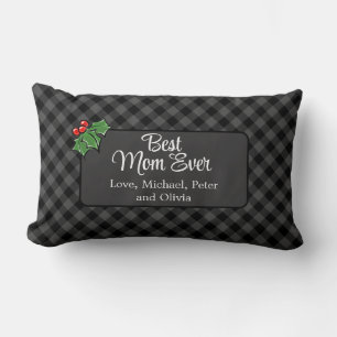 Coussin Rectangle Meilleure maman de Noël classique gris Plaid Holly