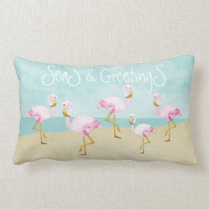 Coussin Rectangle Mers et Flamants roses roses de salutations