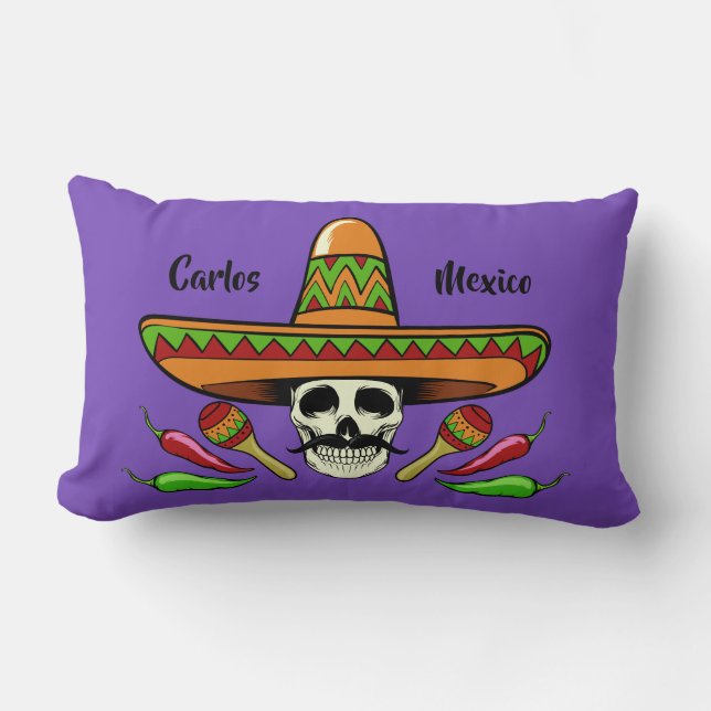 Coussin Rectangle Mexique Crâne personnalisé texte et couleur piloti (Recto)