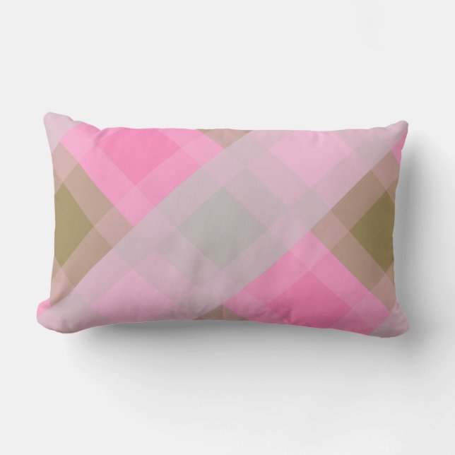 Coussin Rectangle Mi-siècle mega plaid - gris / gris, rose, bronze (Recto)