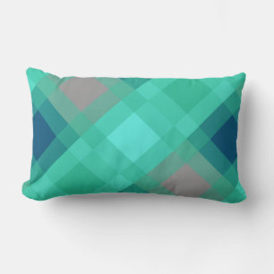 Coussin Rectangle Mi-siècle mega plaid - turquoise & gris