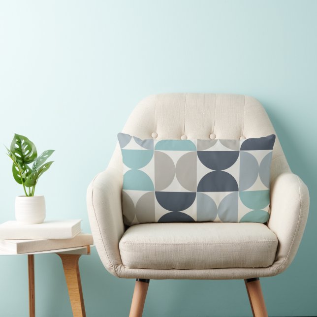 Coussin Rectangle Mi-siècle moderne bleu vert et gris (Chaise)