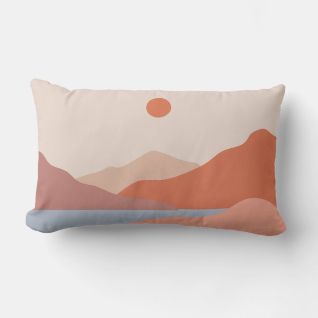 Coussin Rectangle Mi-siècle Moderne Retro Paysage Orange (Recto)