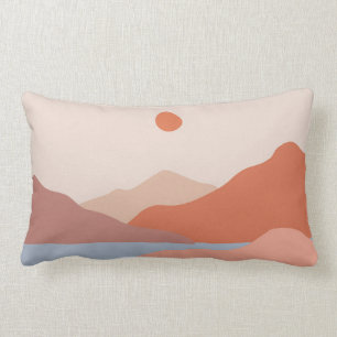 Coussin Rectangle Mi-siècle Moderne Retro Paysage Orange