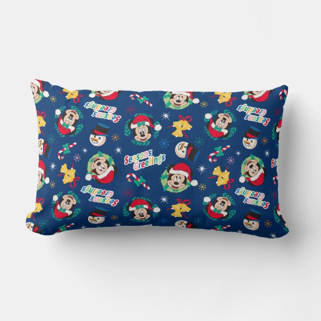 Coussin Rectangle Mickey & Minnie | Motif Bonnes Fêtes bleues (Recto)