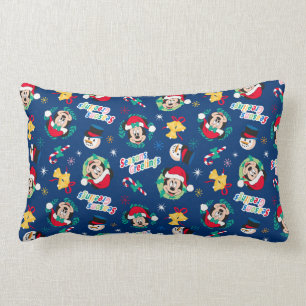 Coussin Rectangle Mickey & Minnie   Motif Bonnes Fêtes bleues