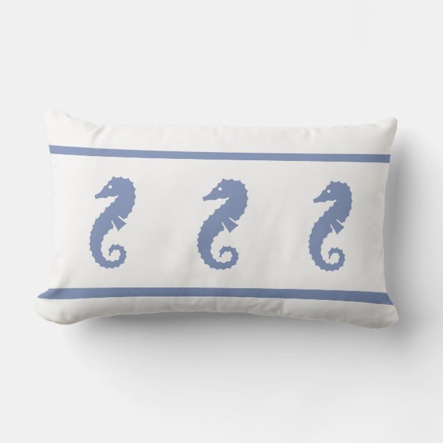 Coussin Rectangle Milieu extérieur bleu et blanc SEAHORSE (Recto)