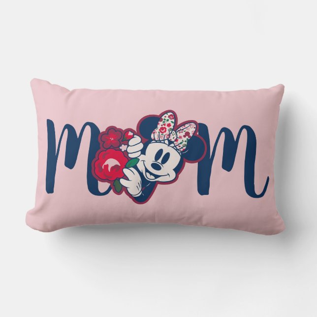 Coussin Rectangle Minnie Souris motifs floraux - Bonne fête des mère (Recto)