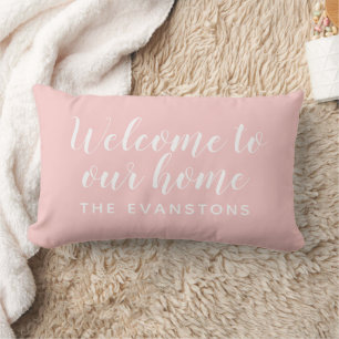 Coussin Rectangle Modern Light Rose Welcome Home Nom de famille