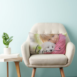 Coussin Rectangle Modern LOVE Script Photo Coeur 1 ou 2 images