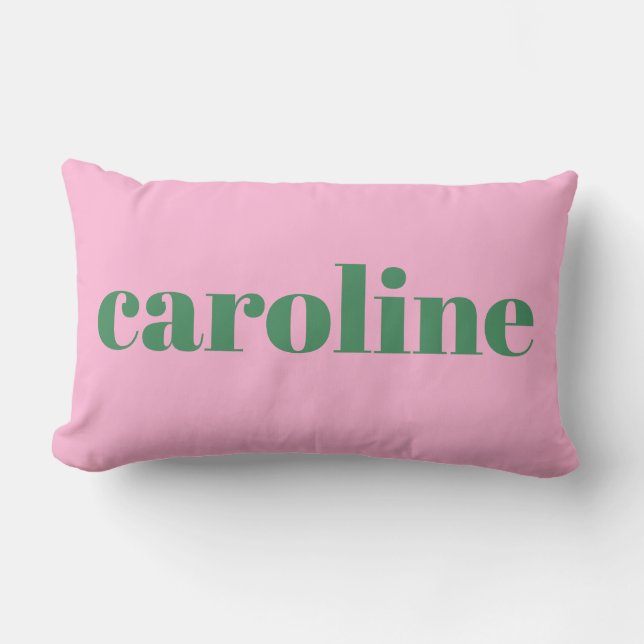Coussin Rectangle Modern Personalized Name Preppy Cute Pink Green (Recto)