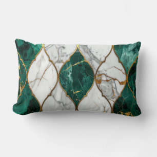 Coussin Rectangle Modern Royal Emerald Green Mosaic & Gold Pillow