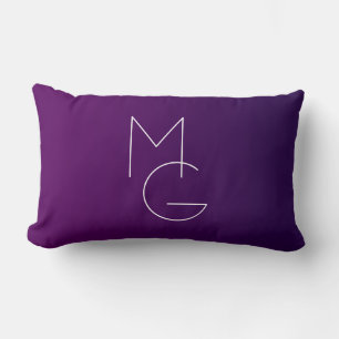 Coussin Rectangle Moderne 2 Initiales   Ombre subtile violet profond