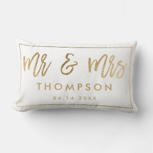Coussin Rectangle Moderne chic or M. et Mme souvenir de mariage blan