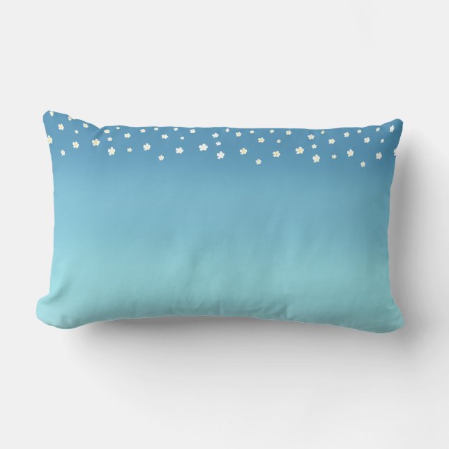 Coussin Rectangle Moderne dégradé bleu océan abstrait & fleurs (Recto)