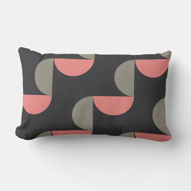 Coussin Rectangle Moderne du milieu du siècle pêche et gris   (Recto)