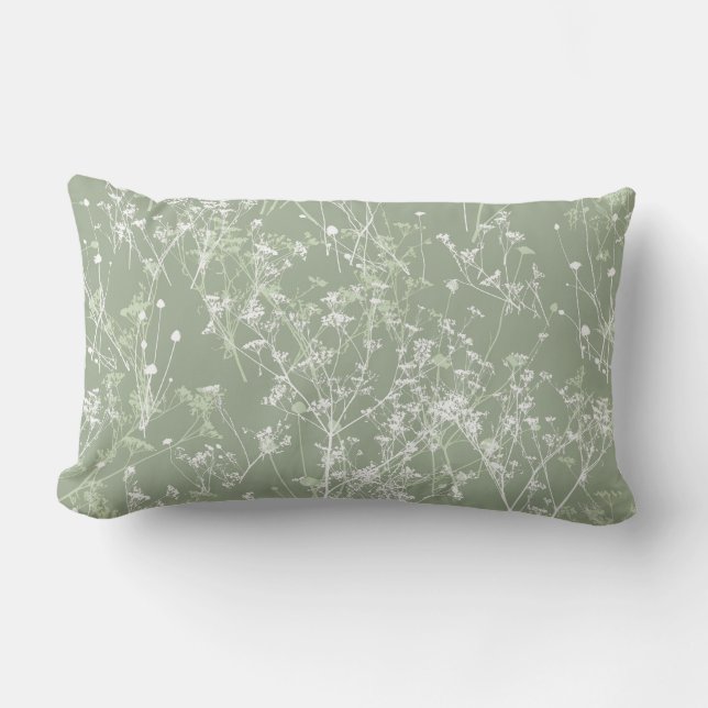 Coussin Rectangle Moderne Élégant Abstrait Sage Vert Floral (Recto)