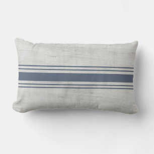 Coussin Rectangle Moderne Russe en toile Grain Sack Bleu Stripes