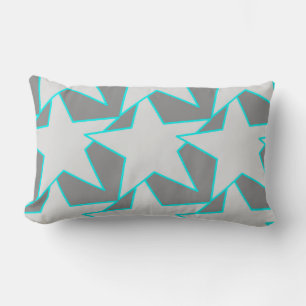 Coussin Rectangle Moderne Star Géométrique - gris et turquoise