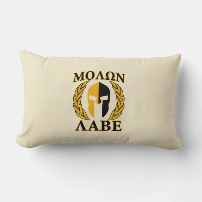 Coussin Rectangle Molon Labe Spartan Mask Laurels Décor Beige (Recto)