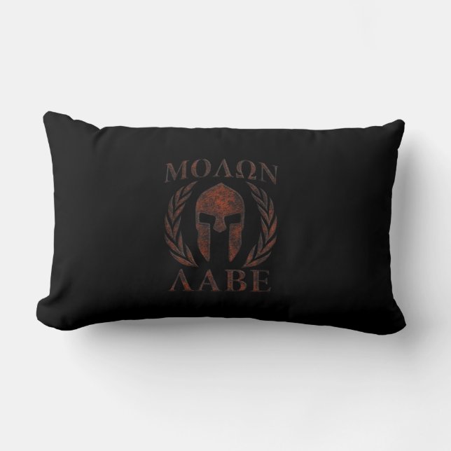 Coussin Rectangle Molon Labe Spartan Warrier Laurels en fer Masque (Recto)