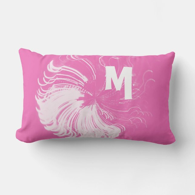 Coussin Rectangle Monogramme à rayures roses (Recto)