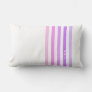 Coussin Rectangle Monogramme à rayures verticales rose et violet
