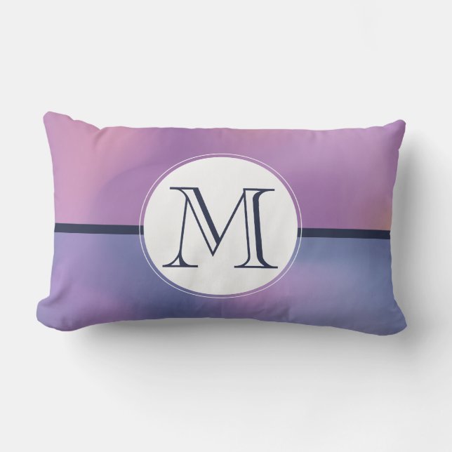 Coussin Rectangle Monogramme Abstrait moderne violet et rose (Recto)