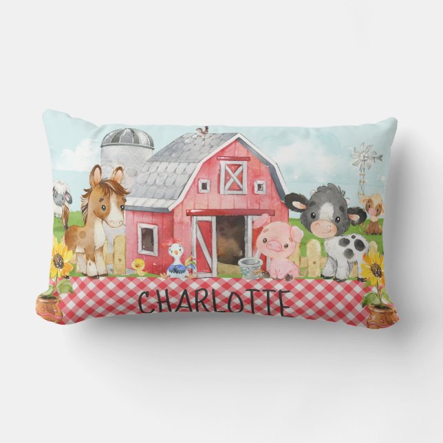 Coussin Rectangle Monogramme Animaux de basse-cour de ferme personna (Recto)