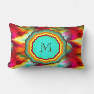 Coussin Rectangle Monogramme arc-en-ciel funky et vibrant