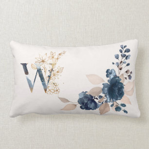 Coussin Rectangle Monogramme bleu marine et rose doré