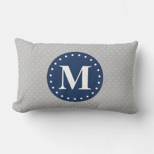 Coussin Rectangle Monogramme bleu marine Pois gris