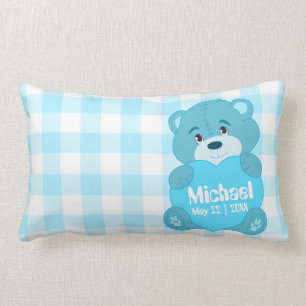 Coussin Rectangle Monogramme bleu personnalisé mignon d'ours de