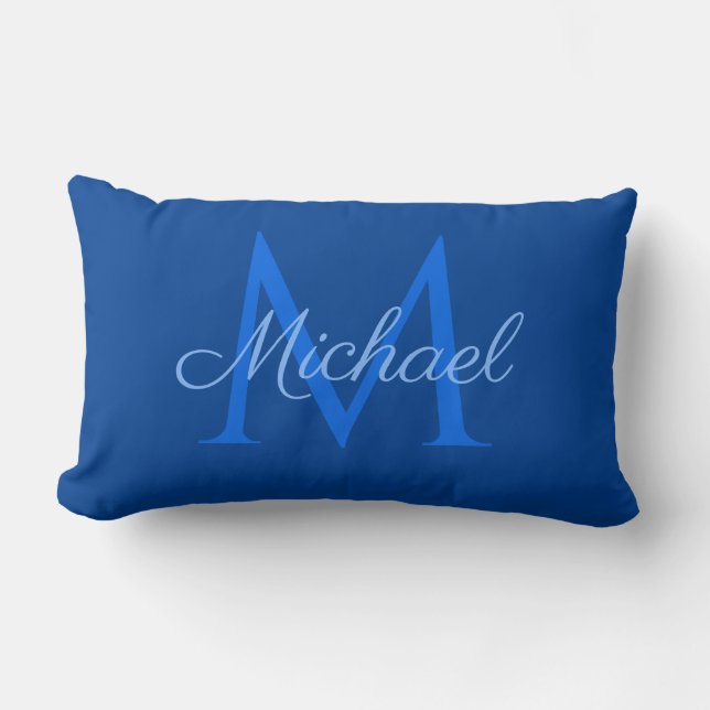 Coussin Rectangle Monogramme bleu profond Lettre initiale Nom Modèle (Recto)