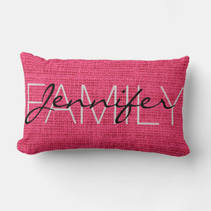 Coussin Rectangle Monogramme de Burlap Russe Rose Chaud