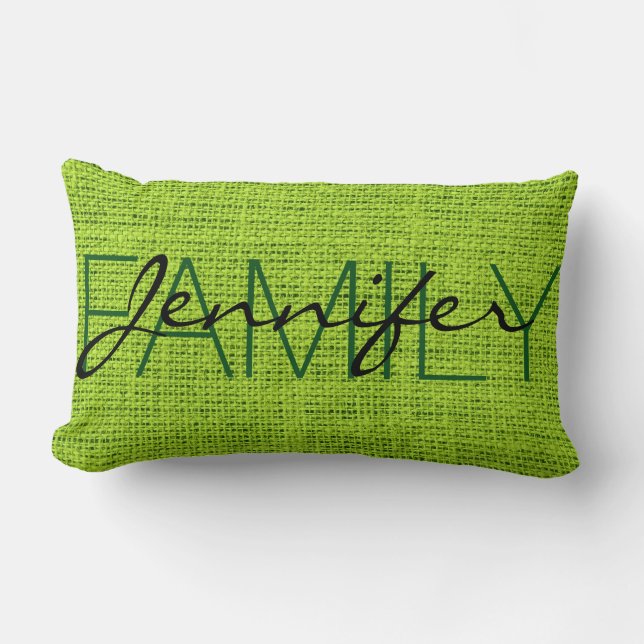 Coussin Rectangle Monogramme de Burlap Rustique Vert (Recto)