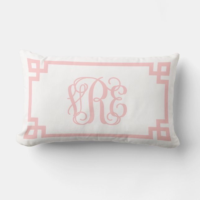 Coussin Rectangle Monogramme de clé grecque rose clair VRE (Recto)