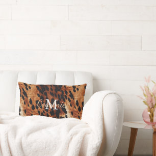 Coussin Rectangle Monogramme de cuir de vache marron