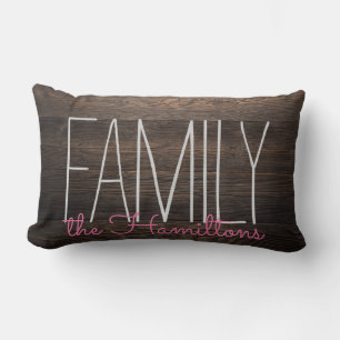 Coussin Rectangle Monogramme de famille chic en bois rustique en ros