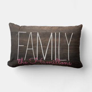 Coussin Rectangle Monogramme de famille chic en bois rustique en ros