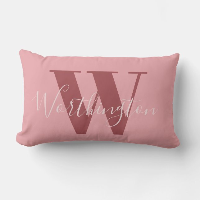 Coussin Rectangle Monogramme de fille et nom rose roux (Recto)