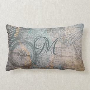 Coussin Rectangle Monogramme de la carte Vintage nautique