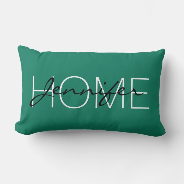Coussin Rectangle monogramme de la maison couleur vert-cyan profond (Recto)
