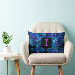 Coussin Rectangle Monogramme de lettre initiale personnalisée Bleus