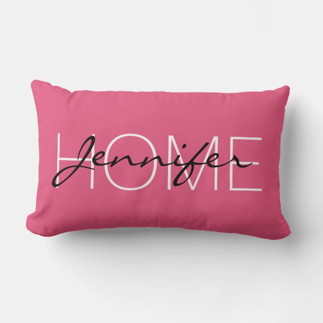 Coussin Rectangle Monogramme de maison de couleur rose foncé (Recto)