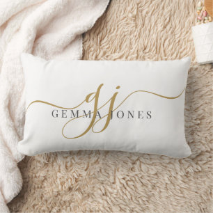 Coussin Rectangle Monogramme de nom de script or élégant