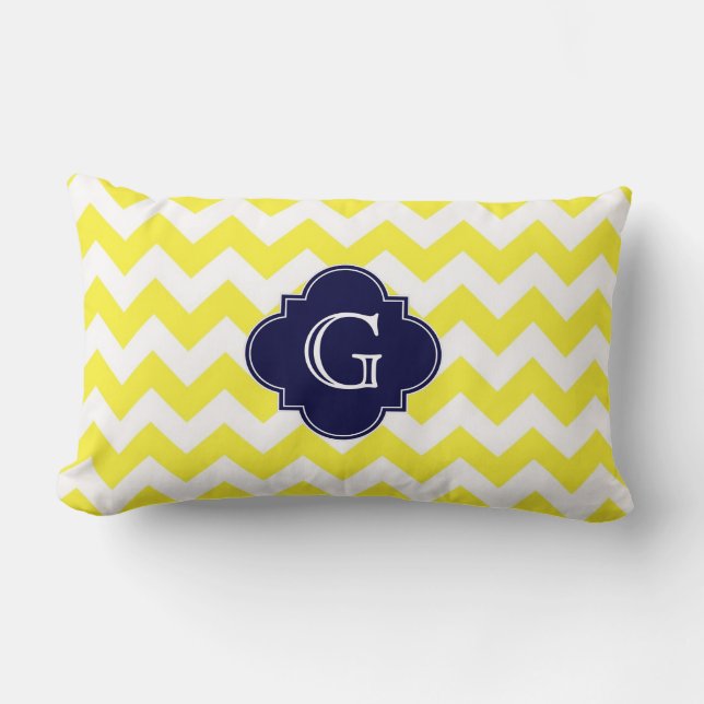 Coussin Rectangle Monogramme de Quatrefoil bleu de la marine Chevron (Recto)