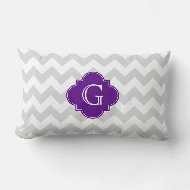 Coussin Rectangle Monogramme de Quatrefoil gris clair blanc mauve Ch (Recto)